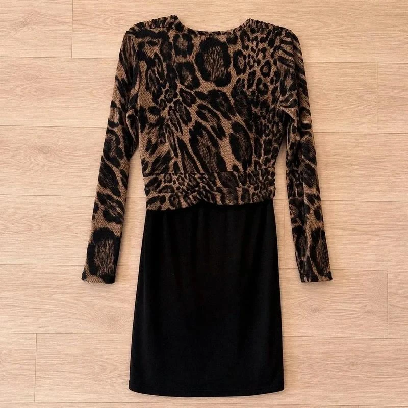 🐆 Morgan Vestido Feminino Tamanho 36 S Cache-cœur Estampado Leopardo Mangas Longas Chique – photo 2